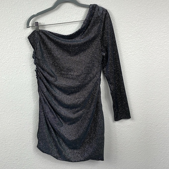 New All Saints Ezra Sparkle Dress One Shoulder Side Ruched Party Cocktail Sz 10 - Picture 8 of 17